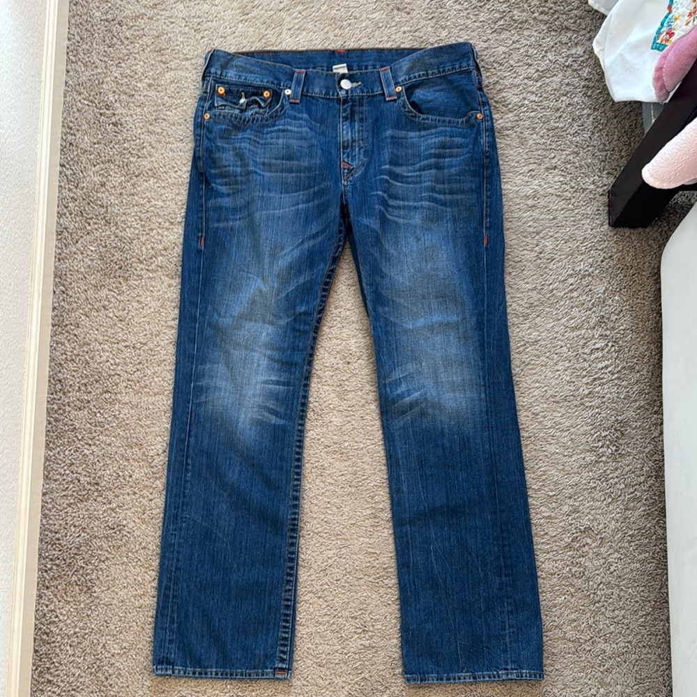 True Religion Blue‎ Straight Jeans Classic Style 38”x33”